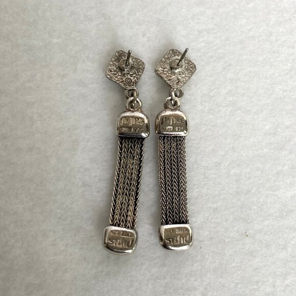 Signed Greek Pipis Sterling Silver 925 Foxtail Chain Dangle Drop Earrings - Picture 6 of 16